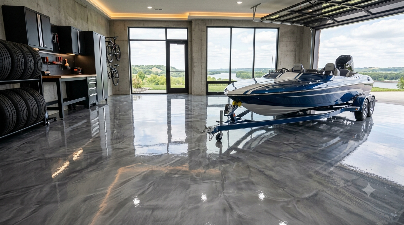 epoxy floor with boat