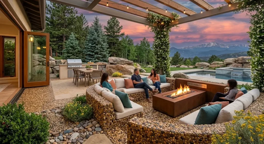 colorado backyard epoxy pebble patio
