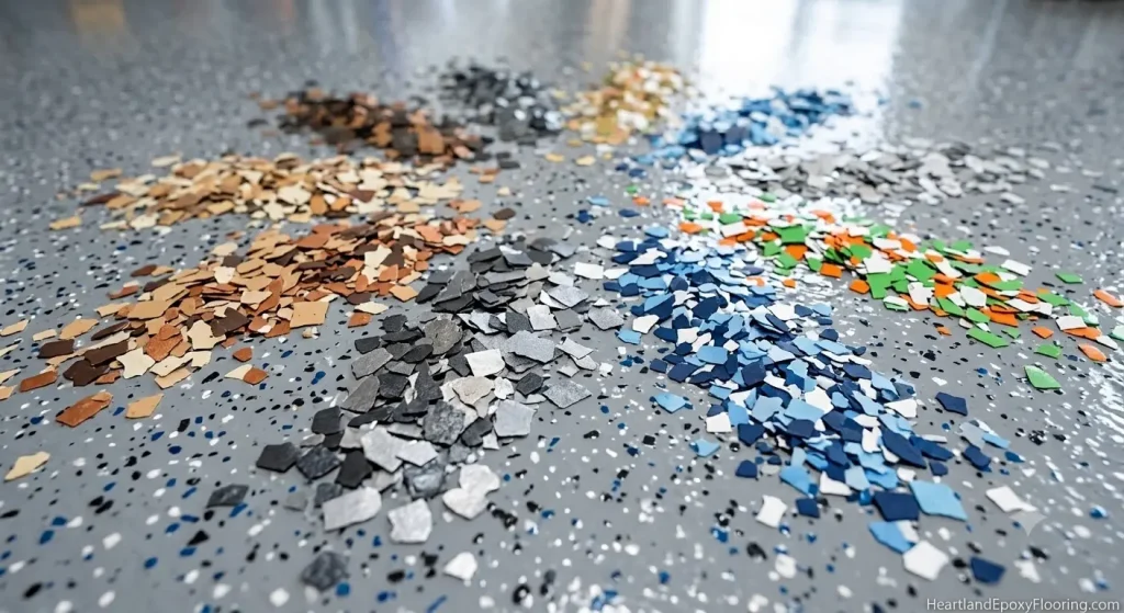 variety of vinyl colored flake samples (AI-generated for illustrative purposes)